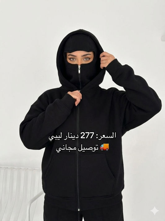 هودي شتوي أبيض مع غطاء رأس مزدوج - أناقة محتشمة ودفء كامل للبنات